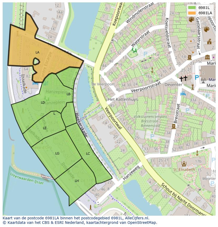 Afbeelding van het postcodegebied 6981 LA op de kaart.