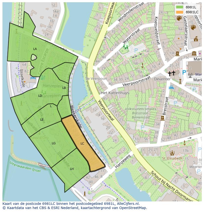 Afbeelding van het postcodegebied 6981 LC op de kaart.