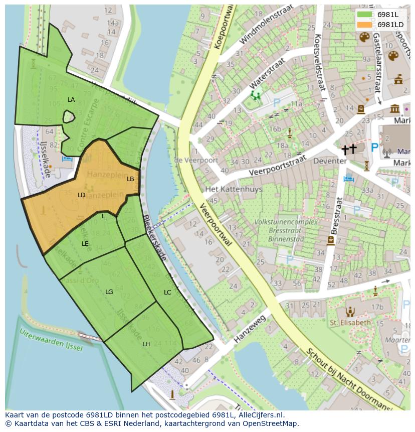 Afbeelding van het postcodegebied 6981 LD op de kaart.