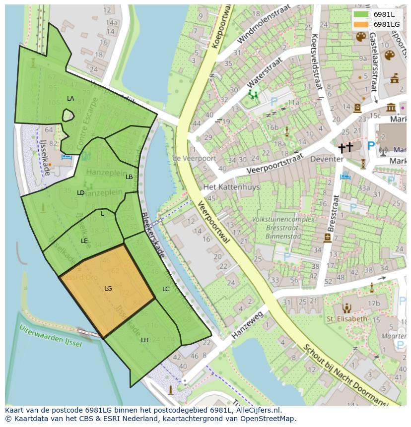 Afbeelding van het postcodegebied 6981 LG op de kaart.