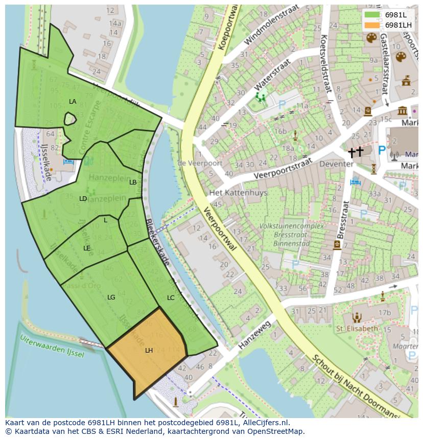Afbeelding van het postcodegebied 6981 LH op de kaart.