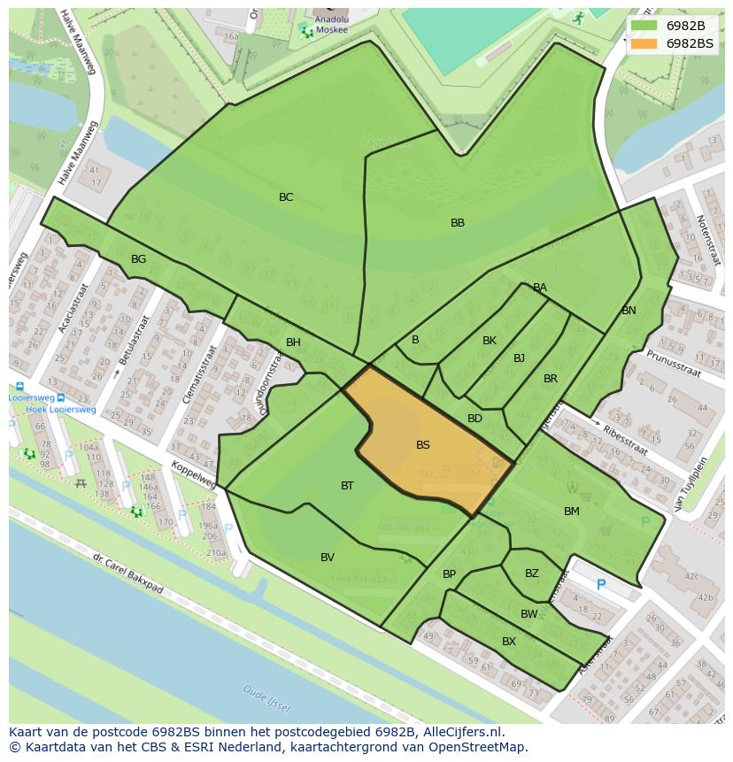 Afbeelding van het postcodegebied 6982 BS op de kaart.