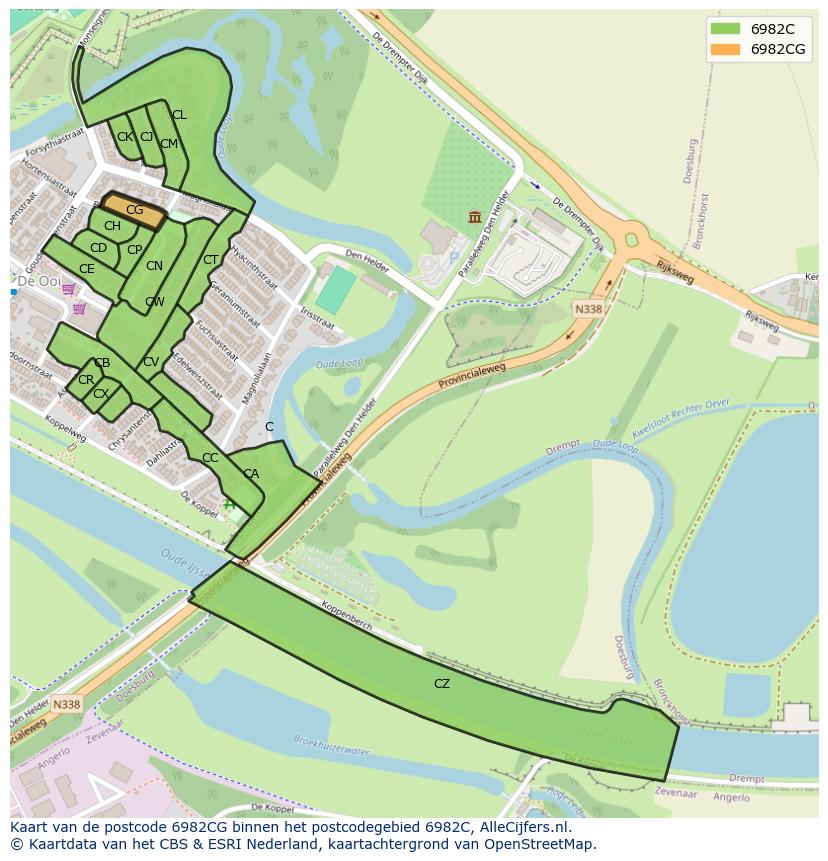 Afbeelding van het postcodegebied 6982 CG op de kaart.