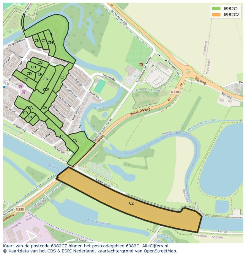 Afbeelding van het postcodegebied 6982 CZ op de kaart.