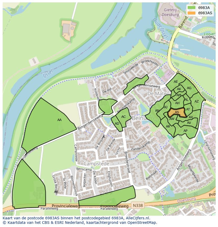 Afbeelding van het postcodegebied 6983 AS op de kaart.