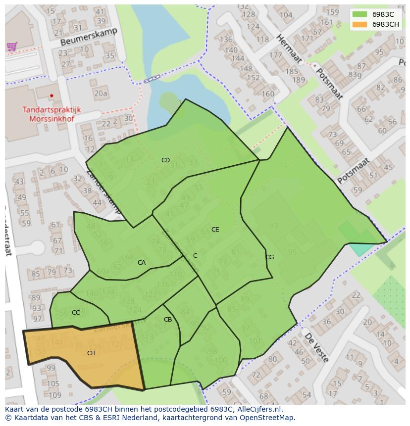 Afbeelding van het postcodegebied 6983 CH op de kaart.