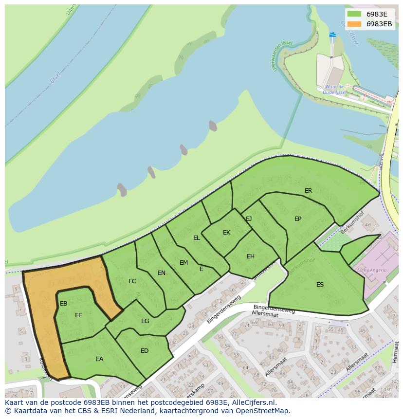Afbeelding van het postcodegebied 6983 EB op de kaart.