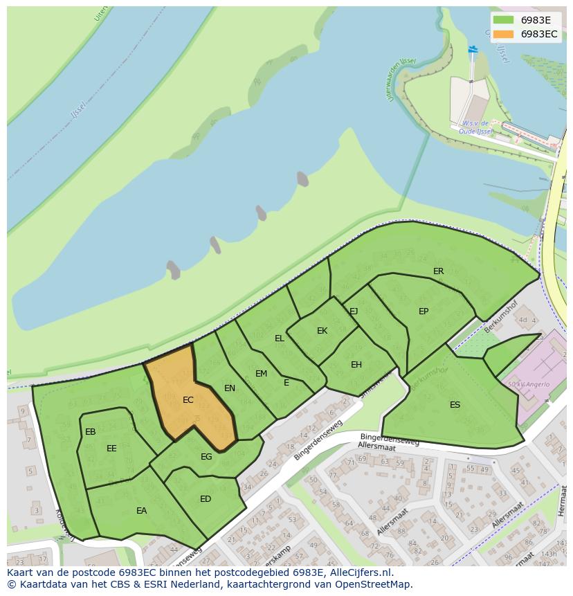 Afbeelding van het postcodegebied 6983 EC op de kaart.