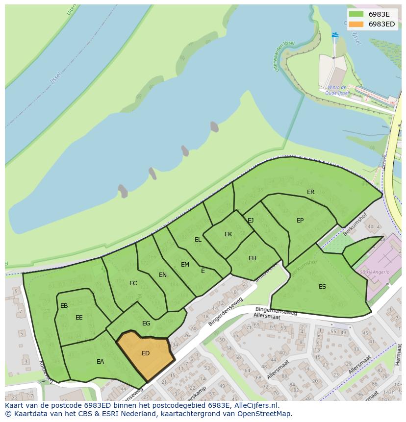 Afbeelding van het postcodegebied 6983 ED op de kaart.