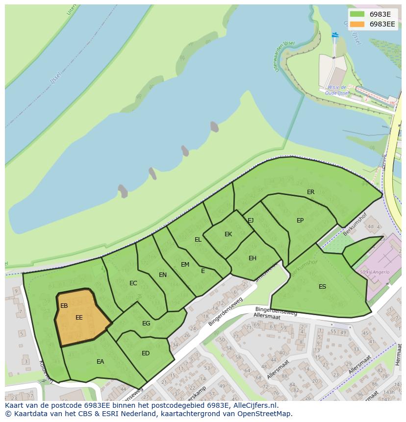 Afbeelding van het postcodegebied 6983 EE op de kaart.