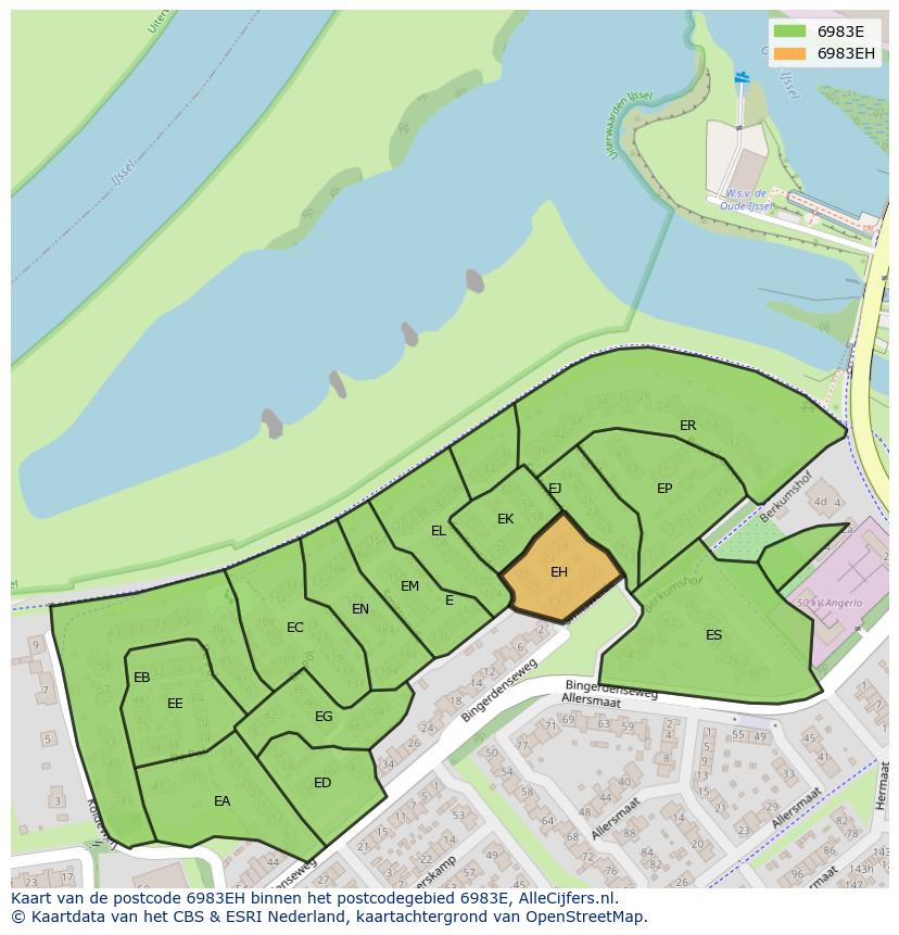 Afbeelding van het postcodegebied 6983 EH op de kaart.