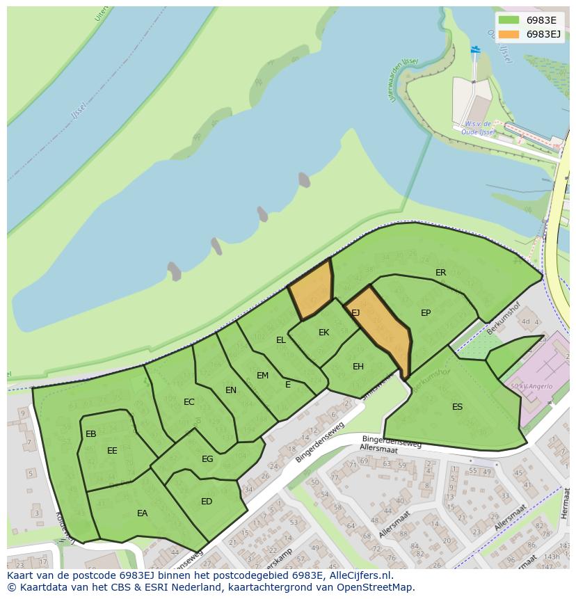 Afbeelding van het postcodegebied 6983 EJ op de kaart.