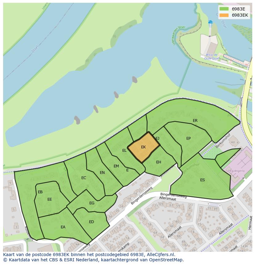 Afbeelding van het postcodegebied 6983 EK op de kaart.