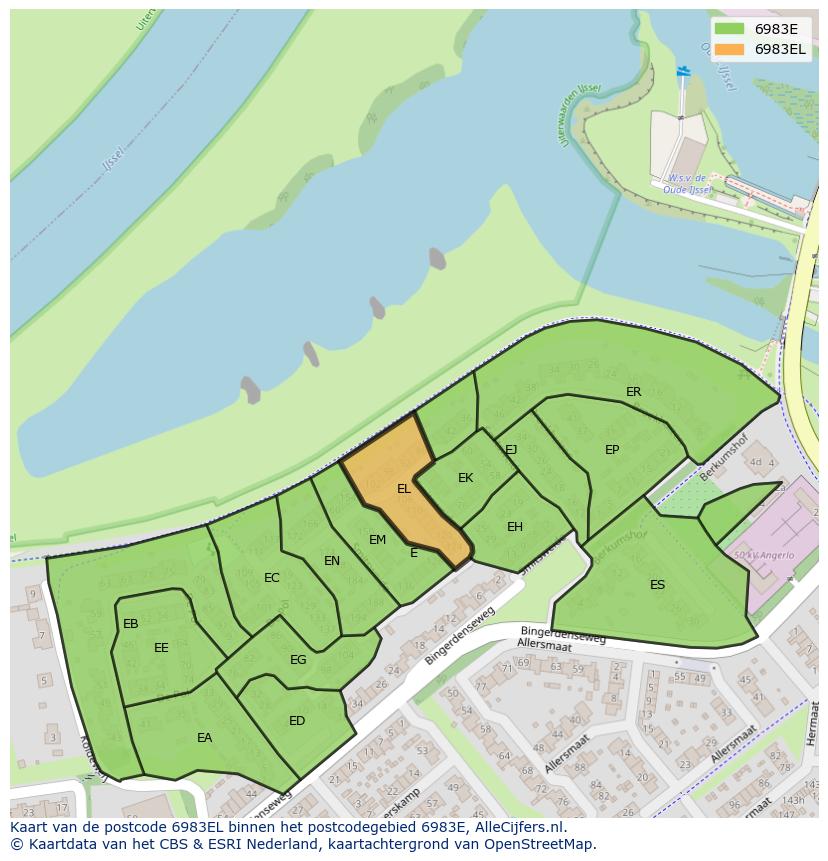 Afbeelding van het postcodegebied 6983 EL op de kaart.