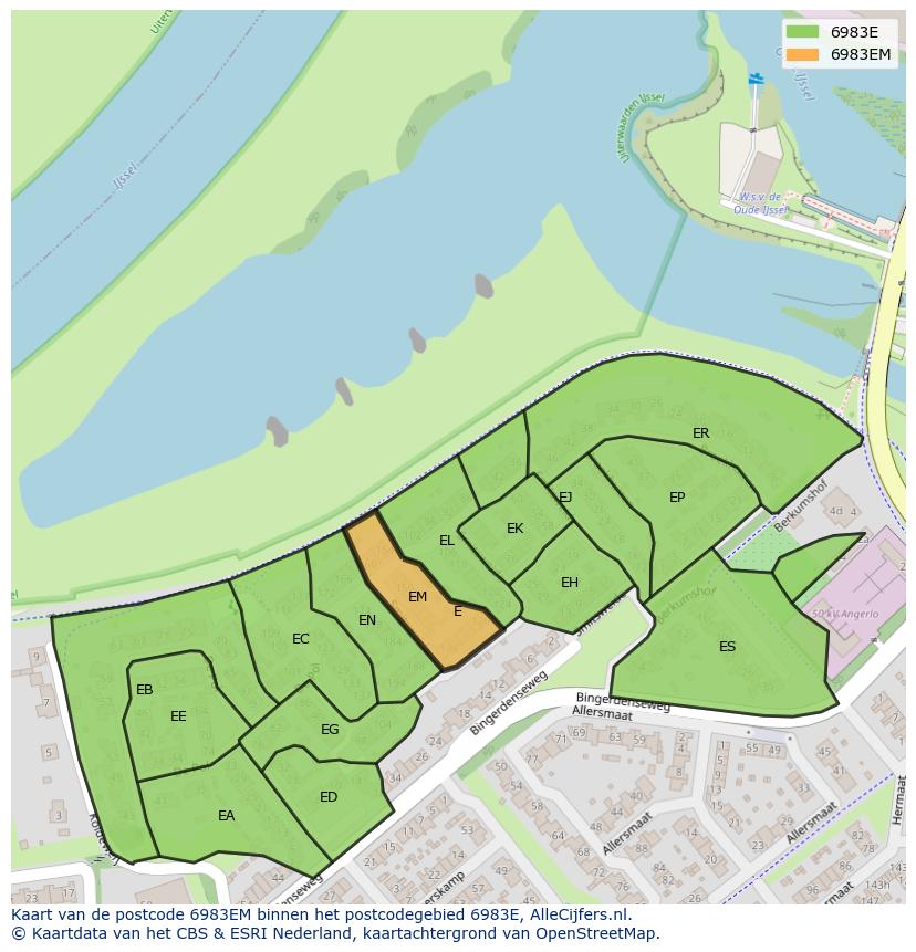 Afbeelding van het postcodegebied 6983 EM op de kaart.