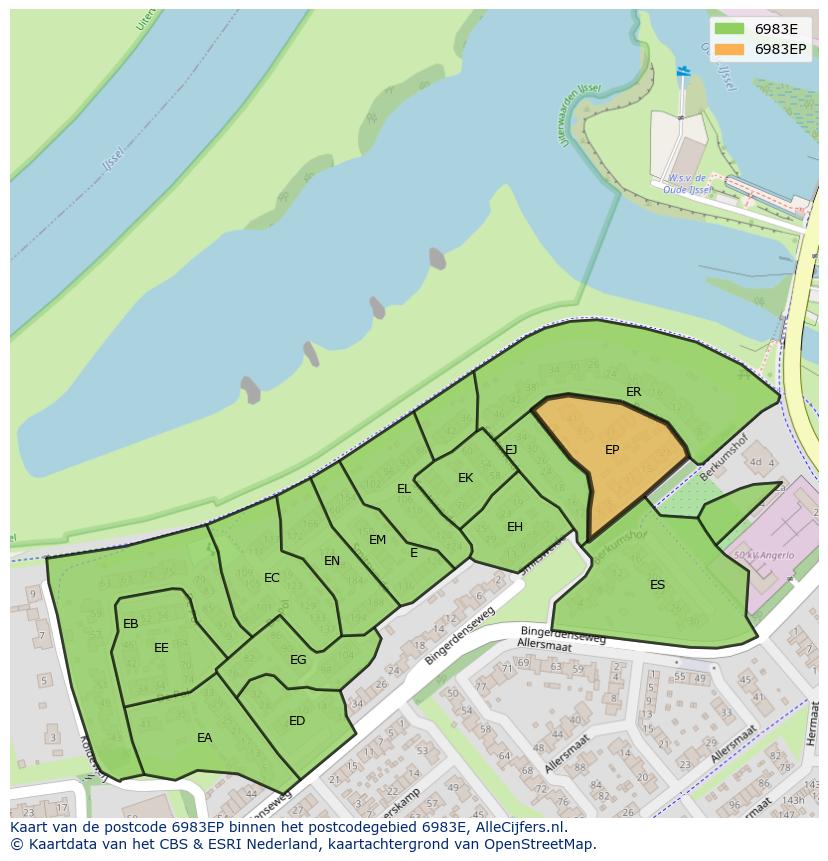 Afbeelding van het postcodegebied 6983 EP op de kaart.
