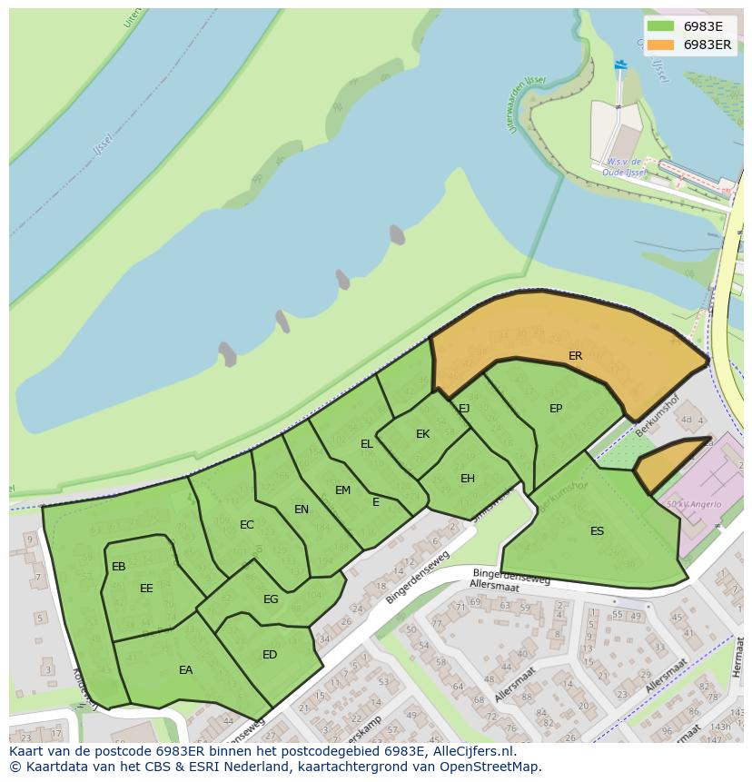 Afbeelding van het postcodegebied 6983 ER op de kaart.