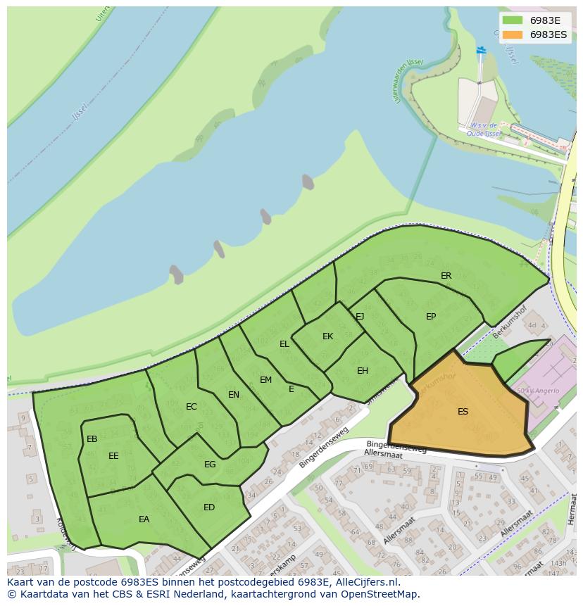 Afbeelding van het postcodegebied 6983 ES op de kaart.