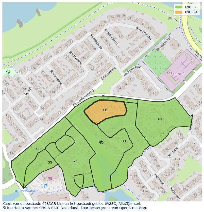Afbeelding van het postcodegebied 6983 GB op de kaart.