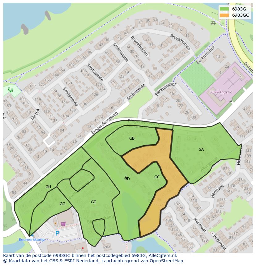 Afbeelding van het postcodegebied 6983 GC op de kaart.