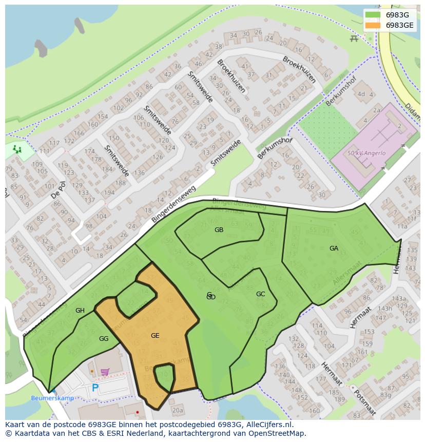 Afbeelding van het postcodegebied 6983 GE op de kaart.