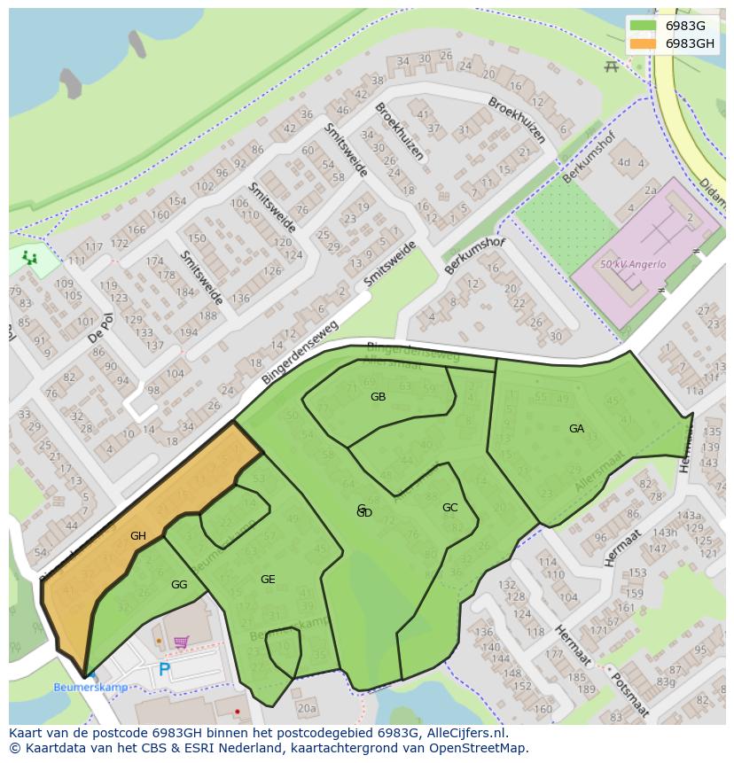 Afbeelding van het postcodegebied 6983 GH op de kaart.