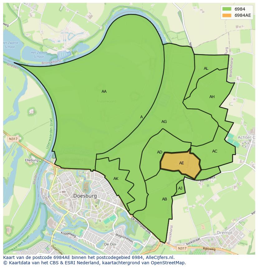 Afbeelding van het postcodegebied 6984 AE op de kaart.