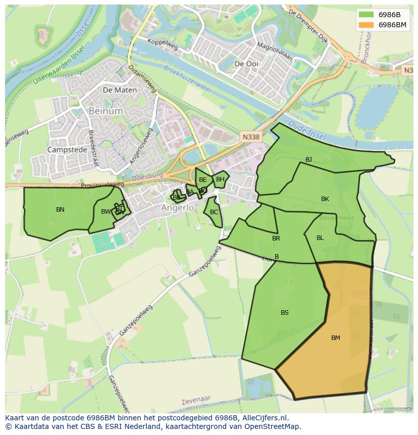 Afbeelding van het postcodegebied 6986 BM op de kaart.