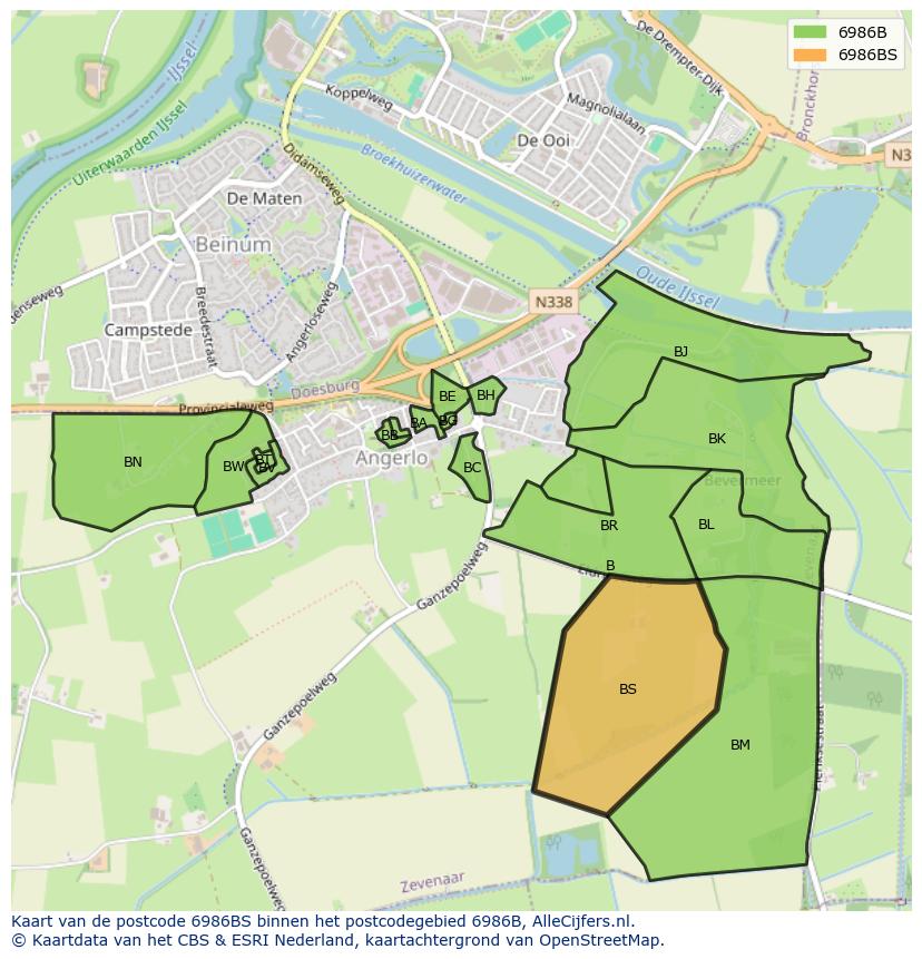 Afbeelding van het postcodegebied 6986 BS op de kaart.