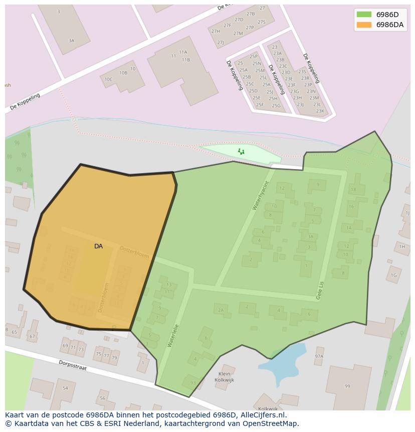 Afbeelding van het postcodegebied 6986 DA op de kaart.
