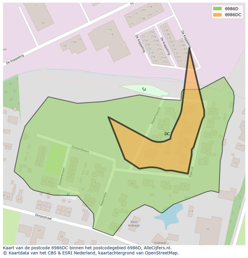 Afbeelding van het postcodegebied 6986 DC op de kaart.