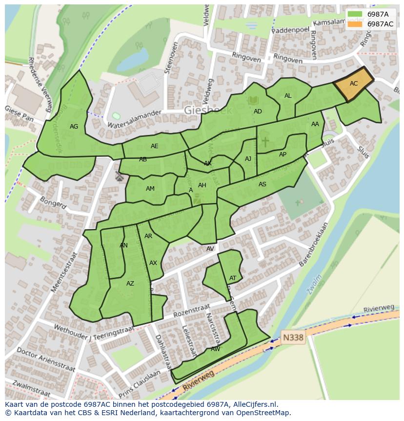 Afbeelding van het postcodegebied 6987 AC op de kaart.