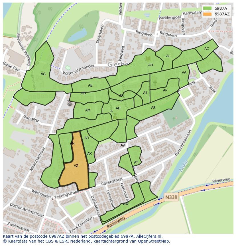 Afbeelding van het postcodegebied 6987 AZ op de kaart.