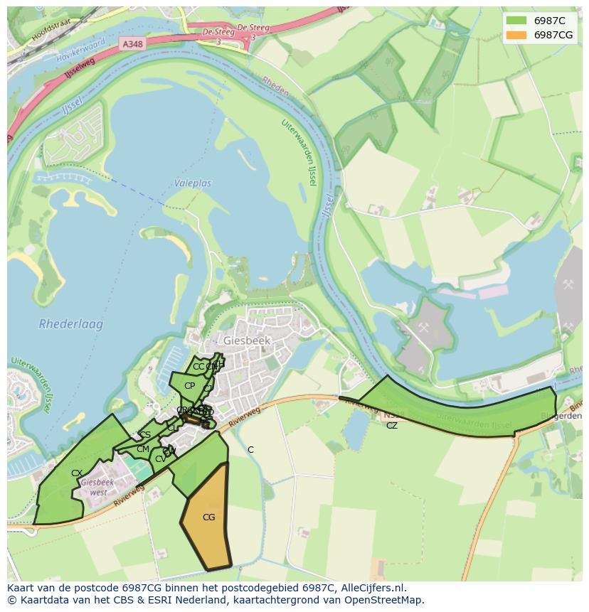 Afbeelding van het postcodegebied 6987 CG op de kaart.