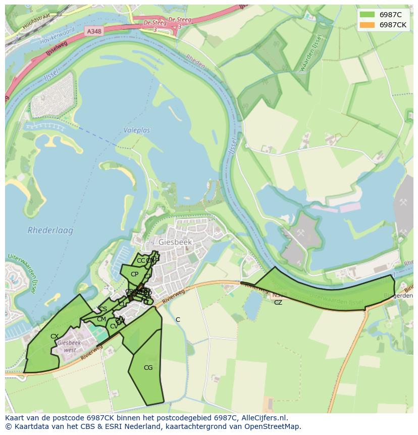 Afbeelding van het postcodegebied 6987 CK op de kaart.