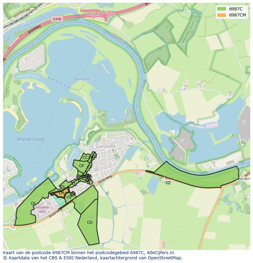 Afbeelding van het postcodegebied 6987 CM op de kaart.