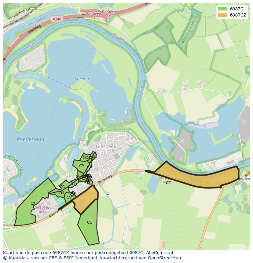 Afbeelding van het postcodegebied 6987 CZ op de kaart.