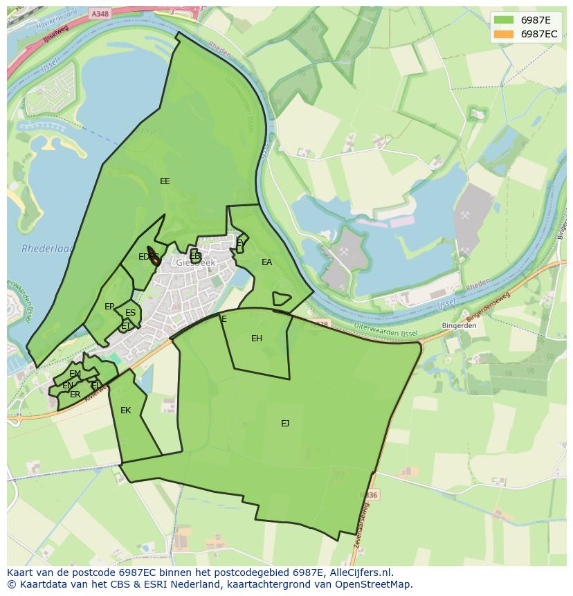 Afbeelding van het postcodegebied 6987 EC op de kaart.