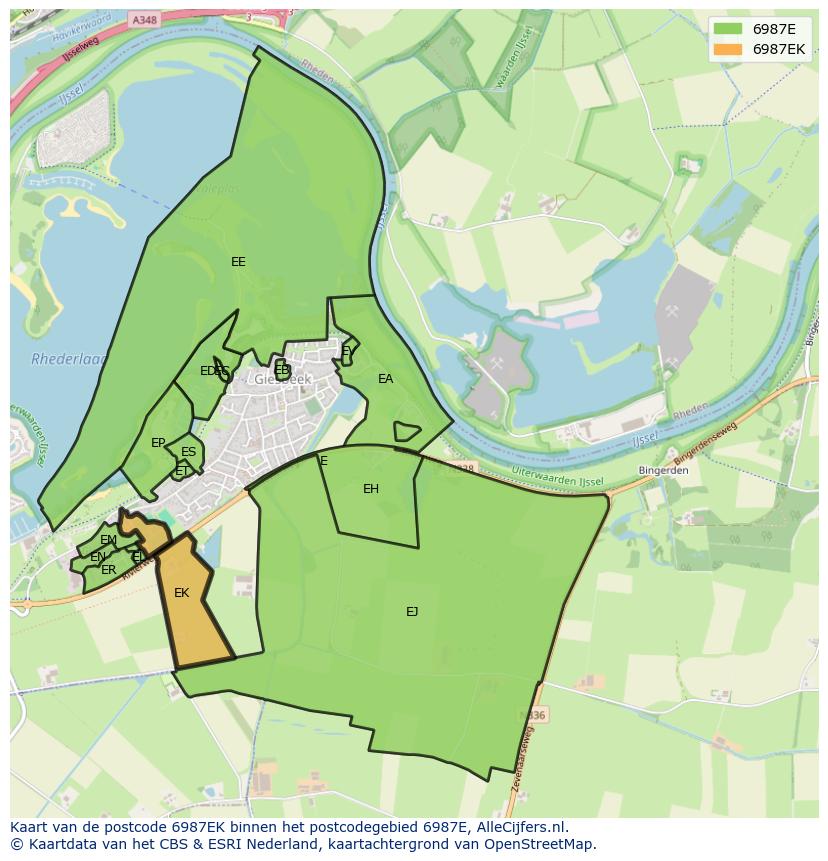 Afbeelding van het postcodegebied 6987 EK op de kaart.