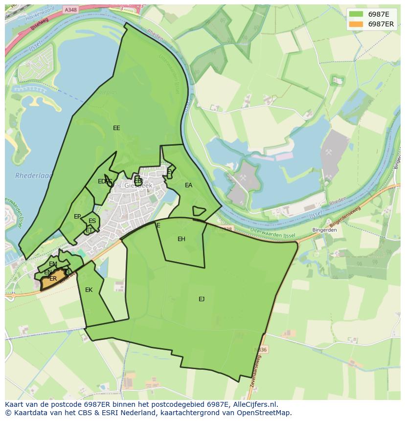 Afbeelding van het postcodegebied 6987 ER op de kaart.