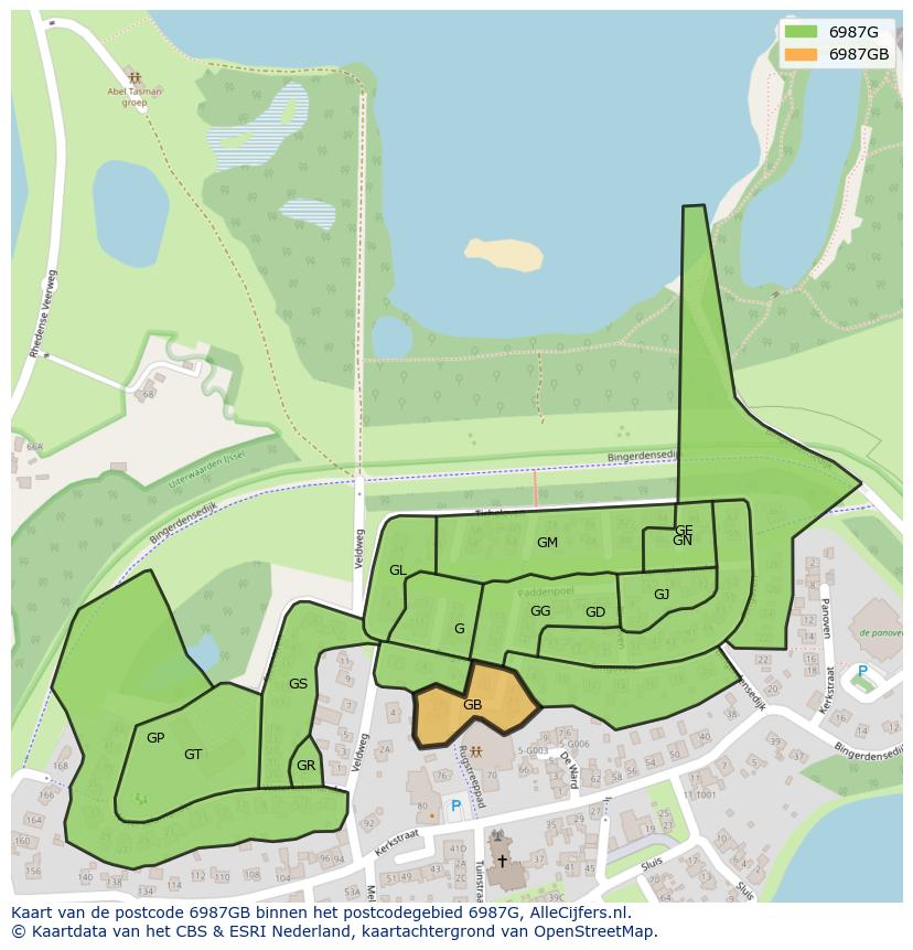 Afbeelding van het postcodegebied 6987 GB op de kaart.