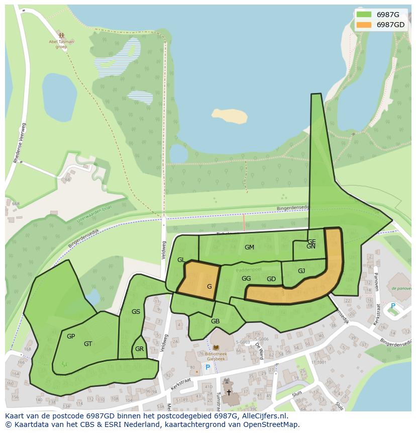 Afbeelding van het postcodegebied 6987 GD op de kaart.