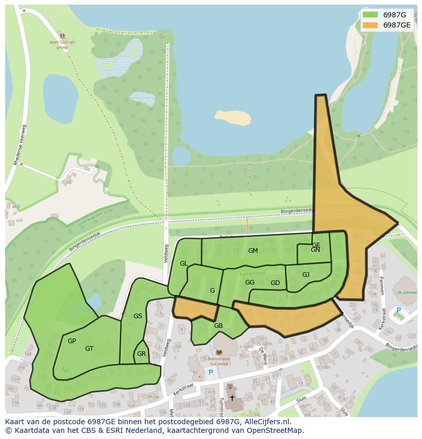 Afbeelding van het postcodegebied 6987 GE op de kaart.
