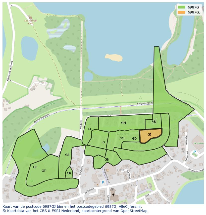 Afbeelding van het postcodegebied 6987 GJ op de kaart.