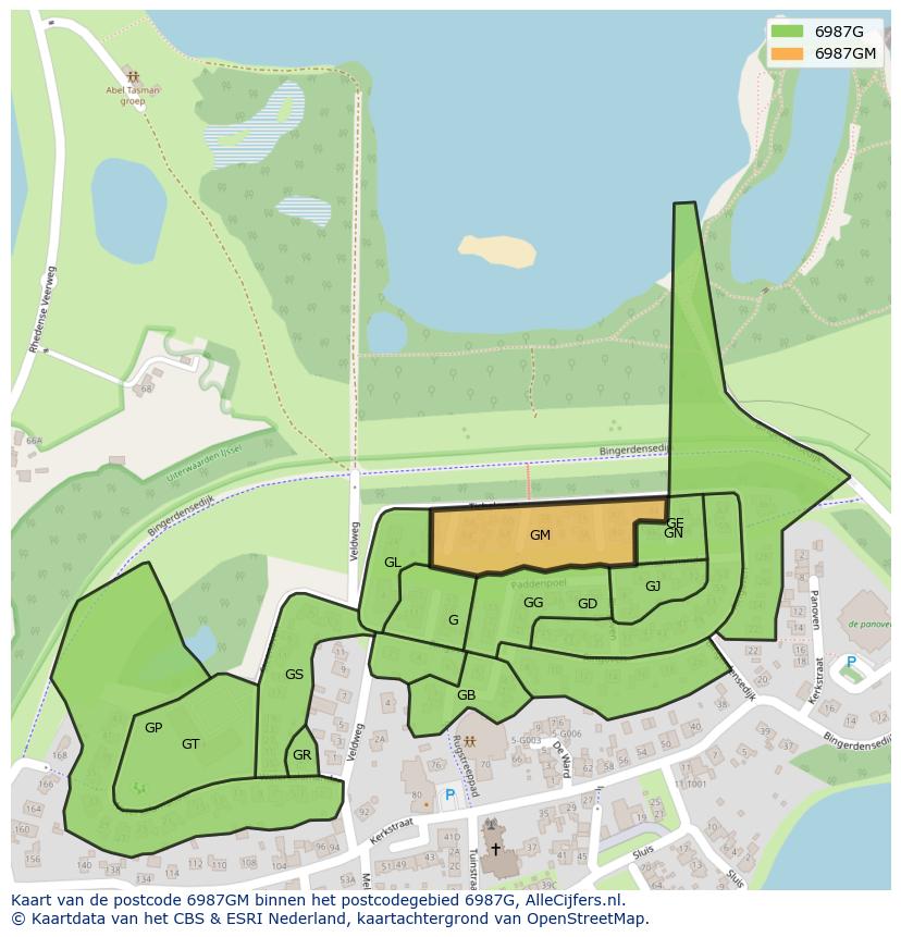 Afbeelding van het postcodegebied 6987 GM op de kaart.