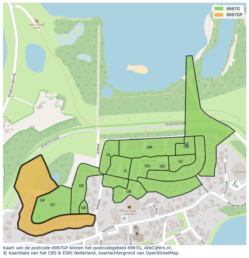 Afbeelding van het postcodegebied 6987 GP op de kaart.