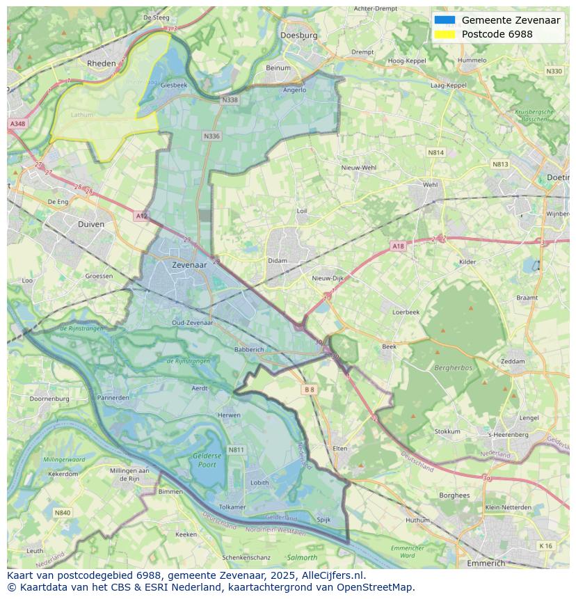 Afbeelding van het postcodegebied 6988 op de kaart.
