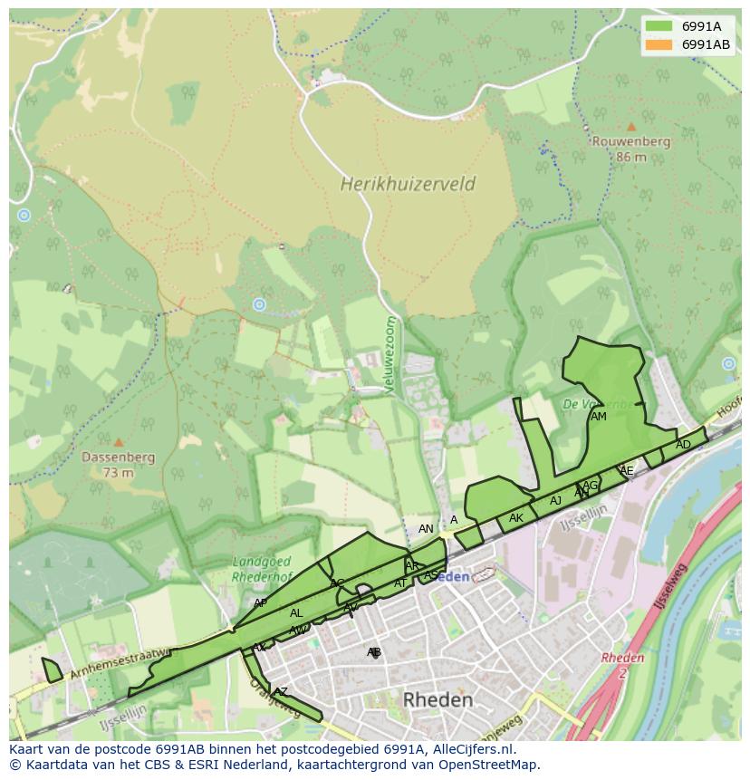 Afbeelding van het postcodegebied 6991 AB op de kaart.