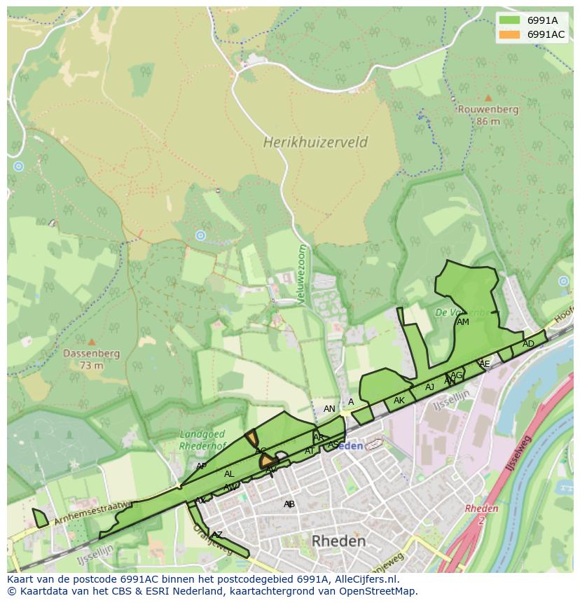 Afbeelding van het postcodegebied 6991 AC op de kaart.