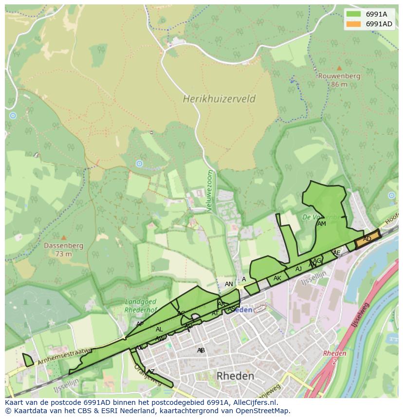 Afbeelding van het postcodegebied 6991 AD op de kaart.